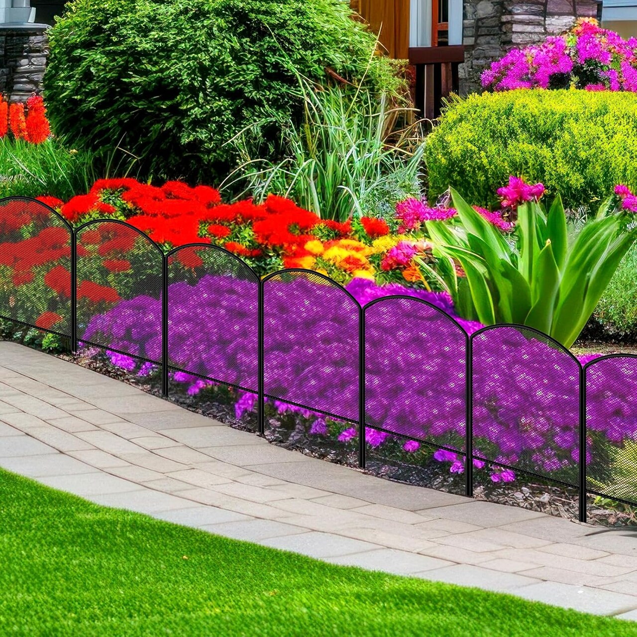 25-Pack Decorative Garden Fence - 24in/61cm H x 27ft/8.2m L Rustproof Metal Animal Barrier, Diamond Mesh Design for Yard, Patio, Christmas Tree Protection
